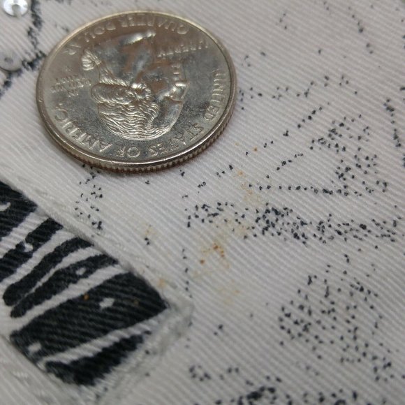 Chicos Black White Jean Jacket Denim Sequined Size 2 Abstract Floral Graphic - Picture 11 of 11